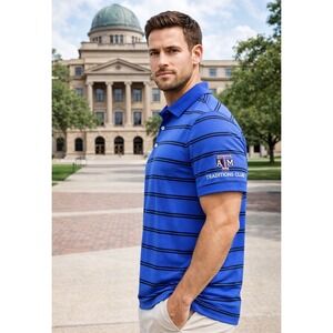 RLX Ralph Lauren Men's Polo Shirt Large Blue Striped Texas A&M Traditions Club